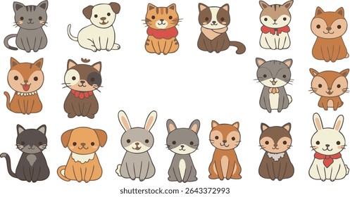 Cute Cartoon Pets Collection – Cats, Dogs, Bunnies, and Foxes