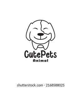 cute cartoon pets dog line smile logo design vector graphic symbol icon illustration creative idea