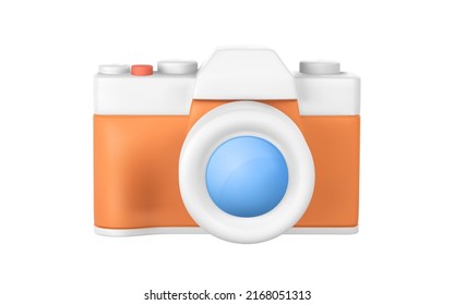 Cute cartoon photo camera. Realistic 3d camera. Summertime object. Vector illustration.