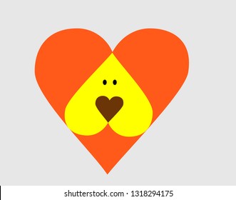 cute cartoon picture of a lion animal from hearts. Funny cute animal