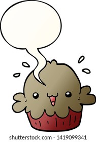 cute cartoon pie with speech bubble in smooth gradient style