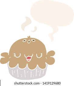 lindo pastel de dibujos animados con burbuja de habla en estilo retro