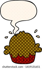 cute cartoon pie with speech bubble in comic book style