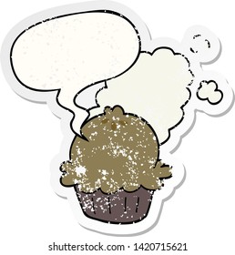 cute cartoon pie with speech bubble distressed distressed old sticker