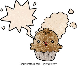 cute cartoon pie with speech bubble in retro texture style