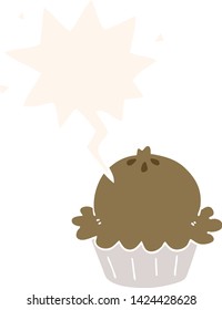 süßer Cartoon-Kuchen mit Sprachblase im Retro-Stil
