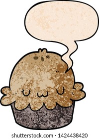 cute cartoon pie with speech bubble in retro texture style