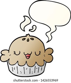 cute cartoon pie with speech bubble in smooth gradient style