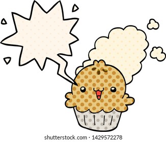 cute cartoon pie with speech bubble in comic book style