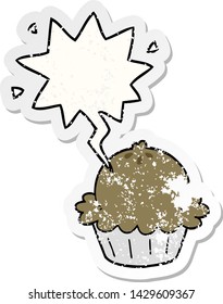 cute cartoon pie with speech bubble distressed distressed old sticker
