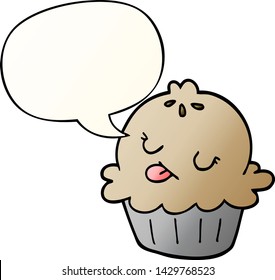 cute cartoon pie with speech bubble in smooth gradient style