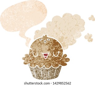 süßer Cartoon-Kuchen mit Sprachblase in brüchiger Retro-strukturierter Form