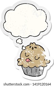 cute cartoon pie with thought bubble as a distressed worn sticker