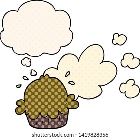 cute cartoon pie with thought bubble in comic book style