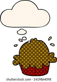 cute cartoon pie with thought bubble in comic book style