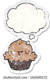 cute cartoon pie with thought bubble as a distressed worn sticker