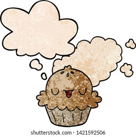 cute cartoon pie with thought bubble in grunge texture style