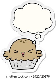 süßer Cartoon-Kuchen mit Denkblase als Druckaufkleber