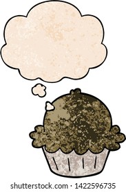 cute cartoon pie with thought bubble in grunge texture style