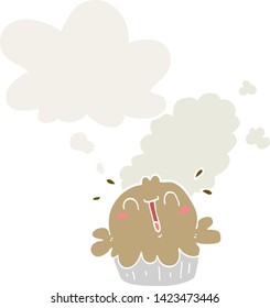 cute cartoon pie with thought bubble in retro style