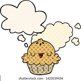 cute cartoon pie with thought bubble in comic book style