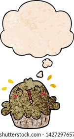 torta de desenho animado bonito com bolha de pensamento no estilo de textura grunge