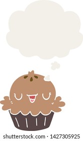cute cartoon pie with thought bubble in retro style