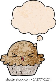 cute cartoon pie with thought bubble in grunge texture style