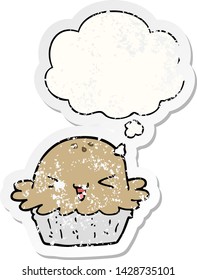 cute cartoon pie with thought bubble as a distressed worn sticker