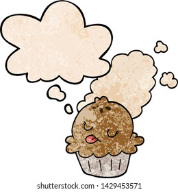 cute cartoon pie with thought bubble in grunge texture style