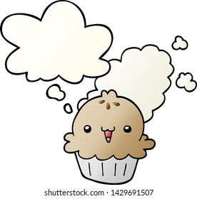 cute cartoon pie with thought bubble in smooth gradient style