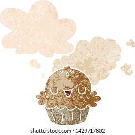 lindo pastel de caricatura con burbuja de pensamiento en un estilo retro angustiado estilo retro texturado