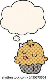 cute cartoon pie with thought bubble in comic book style