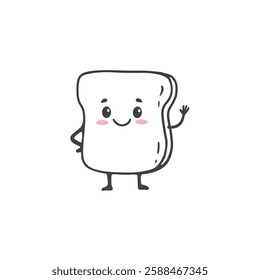 Cute cartoon piece of bread isolated on white. Funny Fast food character in flat style for menu, coloring, cards and banners. Vector illustration