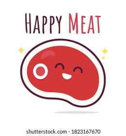 Cute Cartoon Piece Of Meat . Funny Food Illustration