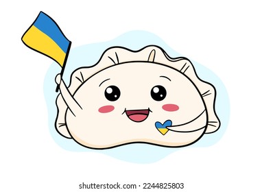 Cute cartoon pierog, kawaii dumpling. Ukrainian national dish. Love Ukraine concept