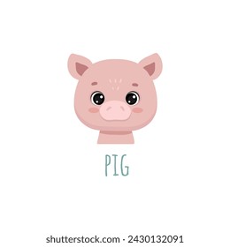 cute cartoon pig. Animal in flat style. Piglet face for cards,magazins,banners. Vector illustration 