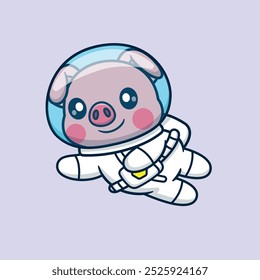 Cute Cartoon Pig Astronaut Floating Vector Icon Illustration. Animal Technology Icon Concept Isolated Premium Vector. Technology Cartoon Style