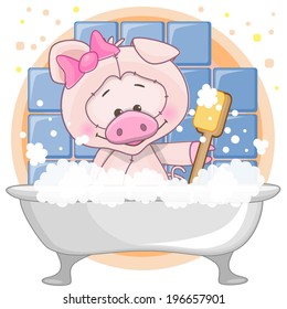 Cute cartoon Pig in the bathroom