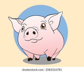 Cute cartoon pig with big eyes and a cheerful expression