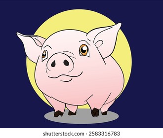 Cute cartoon pig with big eyes and a cheerful expression