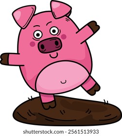 cute cartoon pig character on white background illustration