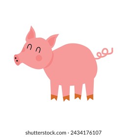 Cute cartoon pig character, vector farm animal illustration for children