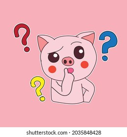 cute cartoon pig character who is confused and thinking