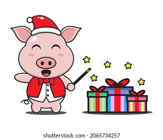 cute cartoon pig with christmas gift