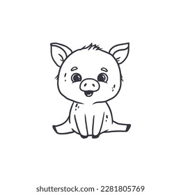 Cute Cartoon Schwein, Doodle, Umriss.Vektorgrafik 