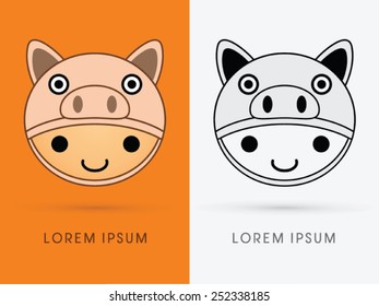 Cute cartoon Pig hat on smile child head ,Toy shop, logo, symbol, icon, graphic, vector.