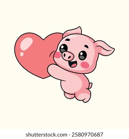 Cute Cartoon Pig Holding a Heart