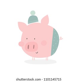 Cute cartoon pig illustration. 