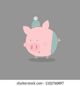 Cute cartoon pig illustration. 